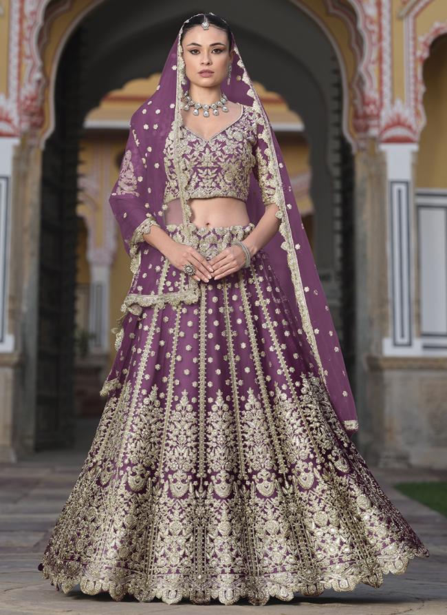 Butterfly Net Lilac Wedding Wear Embroidery Work Lehenga Choli